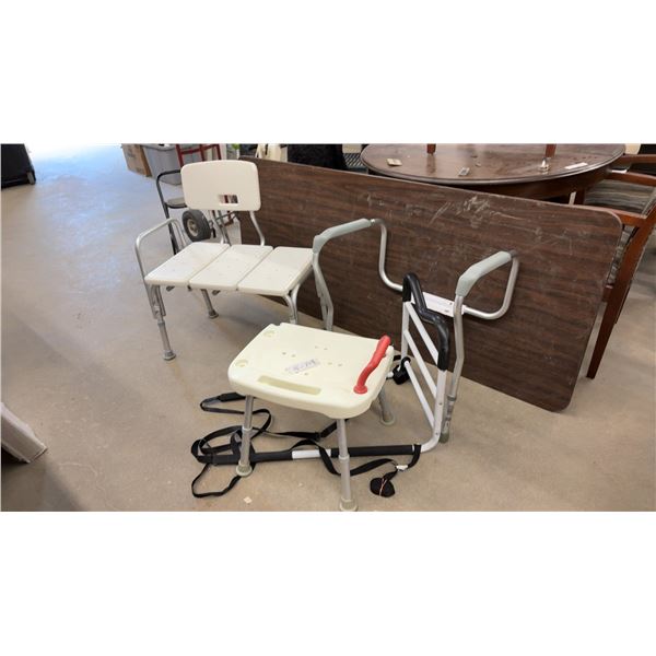 Shower Transfer Bench, Drive Medical Deluxe Bath Bench with Red Safety Handle