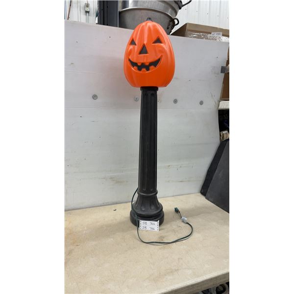 Vintage Halloween Blow Mold Light-Up Jack-o'-Lantern on Black Fluted Lamppost Base, 44” High