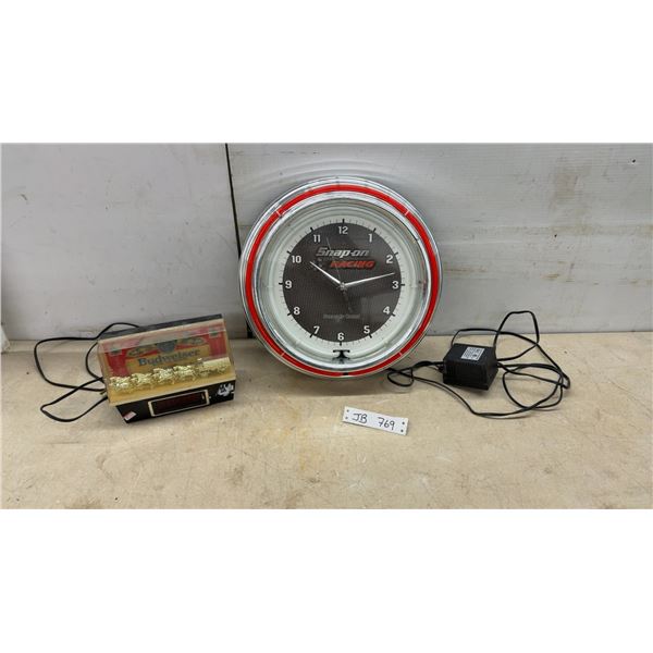 Snap-on Racing "Seconds Count" Neon Wall Clock (Neon isn’t working) and Budweiser Clock