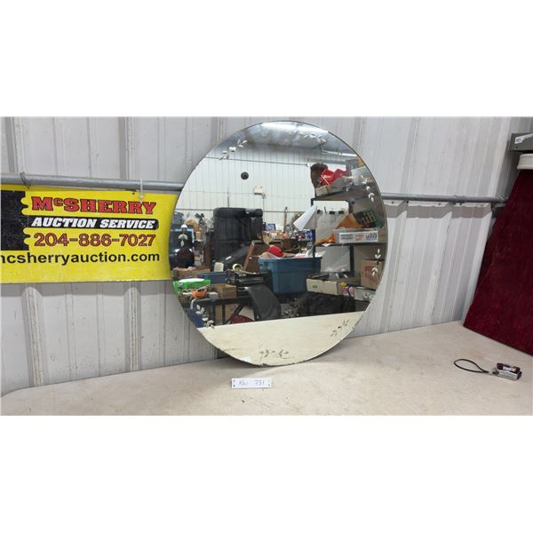 Vintage Round Wall Mirror with Etched Floral and Leaf Pattern, 18” Diameter