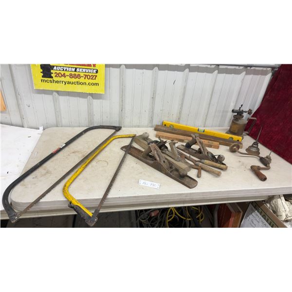 Vintage Stanley Bailey Smoothing Plane, Bow Saws, Hand Saws, Levels, Blow Torch, Oilers
