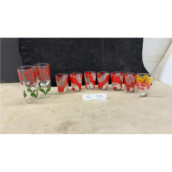 Vintage Mid-Century Drinking Glasses, Libbey, Anchor Hocking, Federal Glass, Set of 9