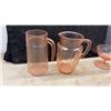Image 2 : Pink Depression Glass Collection Including Pitchers, Bowls, Tray, and Creamer and Sugar Set