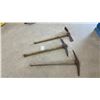 Image 1 : Lot of Three Vintage Pickaxes with Rusted Metal Heads and Wooden Handles