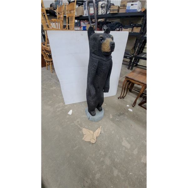 Carved Standing Black Bear Statue on Round Base 49” tall manitoba artist