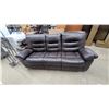 Image 1 : Dark Brown Faux Leather Three-Seater Reclining Sofa With Tufted Cushions 87” wide