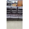 Image 6 : Dark Brown Faux Leather Three-Seater Reclining Sofa With Tufted Cushions 87” wide