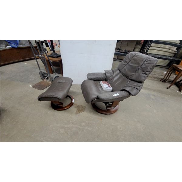 Ekornes Stressless Leather Recliners with Wooden Classic Bases, Ottoman and Leather Care Kit