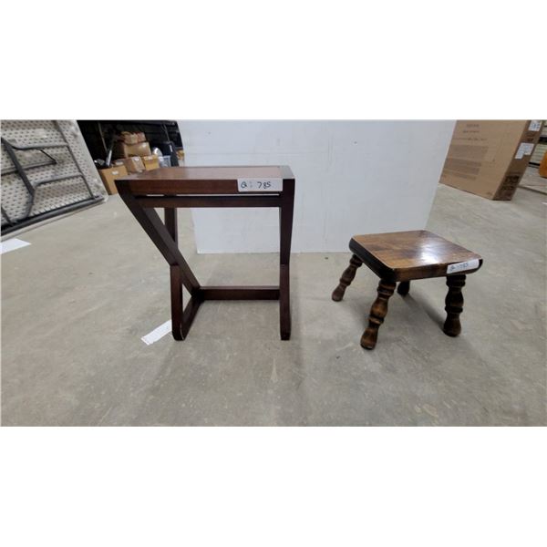 Wooden Square-Top Stool with Turned Legs and Dark Brown Side Table with Recessed Panel Top biggest