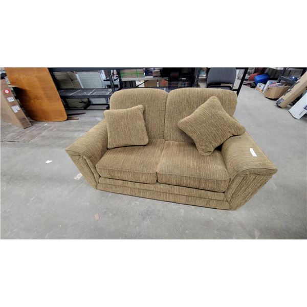 Two Cushion Fabric Sofa with Rolled Arms, Tan Textured, La-Z-Boy, 64”