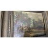 Image 1 : Antique Framed Oil Painting Sylvan Landscape with Cottage in Ornate Gold-Toned Frame 13”×15”