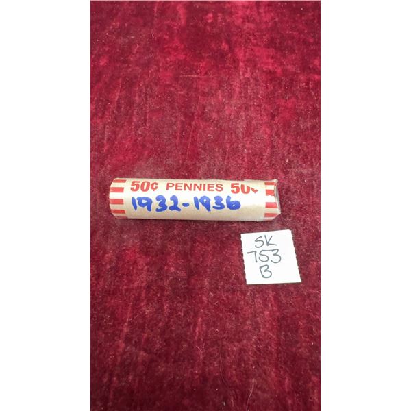 Roll of Canadian Pennies 1932-1936