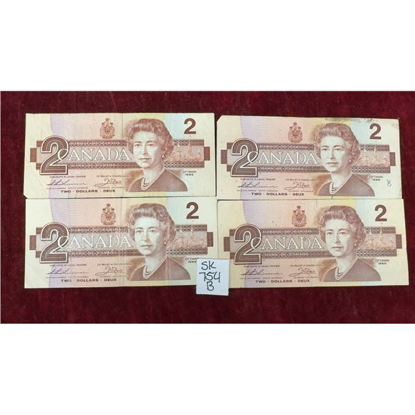 4 Nice 1986 Canada $2 Bills