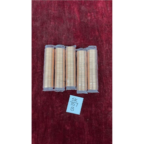 5 Rolls 2012 Pennies - Last Year Non- Magnetic