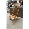 Image 1 : Vintage Wooden Spindle-Back Rocking Chair With Stenciled Gold Floral Motif and Turned Legs