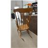 Image 2 : Vintage Wooden Spindle-Back Rocking Chair With Stenciled Gold Floral Motif and Turned Legs