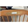 Image 3 : Vintage Wooden Spindle-Back Rocking Chair With Stenciled Gold Floral Motif and Turned Legs