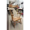 Image 4 : Vintage Wooden Spindle-Back Rocking Chair With Stenciled Gold Floral Motif and Turned Legs