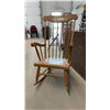 Image 7 : Vintage Wooden Spindle-Back Rocking Chair With Stenciled Gold Floral Motif and Turned Legs