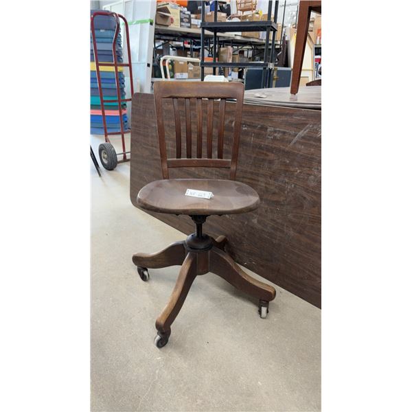 Vintage 1928 Sturgis Posture Chair Wooden Swivel Office Chair with Casters