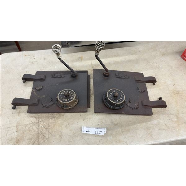 Pair of Findlay Mark V Cast Iron Damper Fire Place Doors With Buffalo and Maple Leaf Motifs