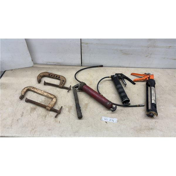 Two C-Clamps, 2 Grease Guns, and HD-128 Professional Qt/800 mL Caulking Gun