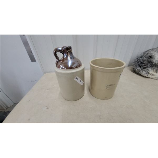 Medalta Potteries Ltd. Stoneware Crock and Two-Tone Shoulder Jug
