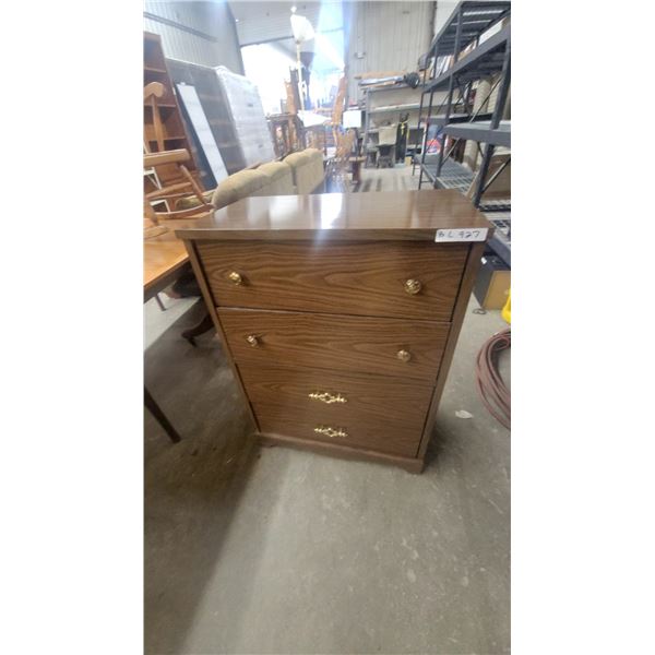 Three-Drawer Wood-Look Chest of Drawers with Brass-Colored Knobs