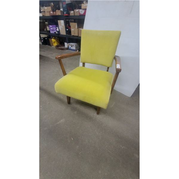 Mid-Century Modern Armchair with Yellow Ribbed Upholstery and Wooden Frame