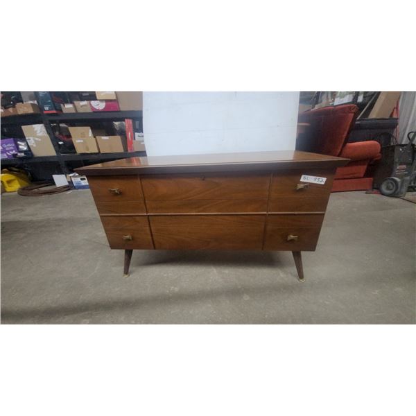 Mid-Century Modern Cedar Hope Chest with Brass Hardware and Tapered Legs