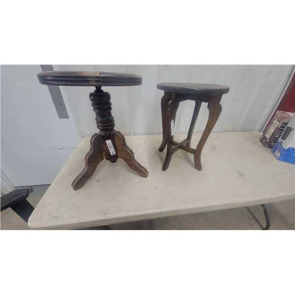 Antique Wooden Plant Stands with Turned Pedestal Tripod and Cabriole Leg Bases, 2 Pieces
