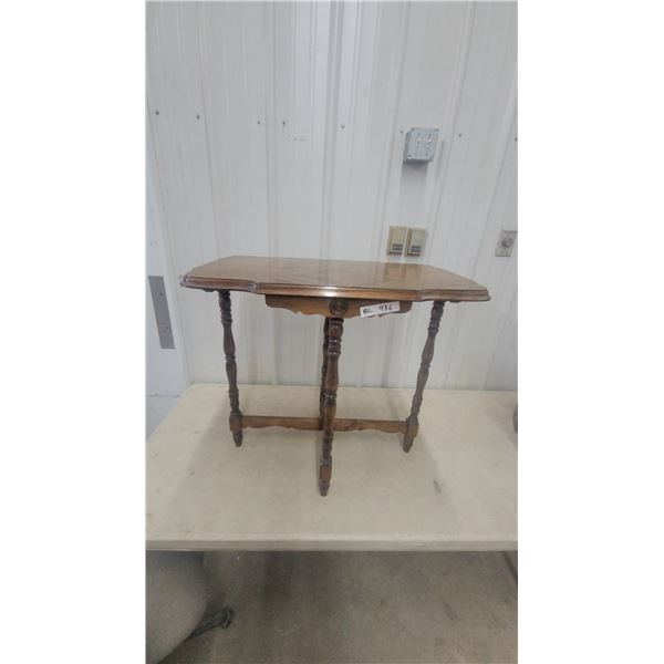 Antique Wooden Accent Table with Burled Chevron Veneer Top and Baluster Legs