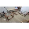 Image 1 : Wood framed brass and glass sofa table 28”×51”×17” and 21”×23”×29”