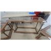 Image 2 : Wood framed brass and glass sofa table 28”×51”×17” and 21”×23”×29”