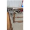 Image 4 : Wood framed brass and glass sofa table 28”×51”×17” and 21”×23”×29”