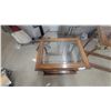 Image 6 : Wood framed brass and glass sofa table 28”×51”×17” and 21”×23”×29”