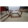 Image 7 : Wood framed brass and glass sofa table 28”×51”×17” and 21”×23”×29”