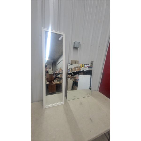 White-Framed Full-Length Mirror and Unframed Beveled Mirror