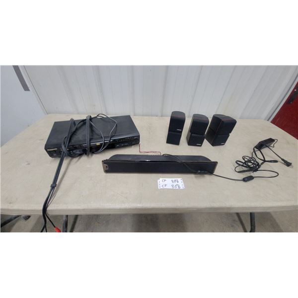 Bose Satellite Speakers, Center Channel, Panasonic DVD Player, and Home Theater Receiver