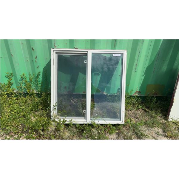 White-Framed Double-Pane Sliding Window with Screen, 35 × 35 1/4 × 7 1/2” Deep