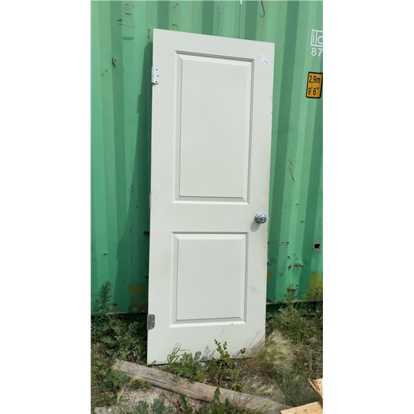 Two-Panel Interior Door with Raised Panels with Hinges and Doorknob, 80 × 30”