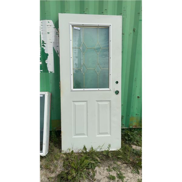 Exterior Entry Door with Half-Light Decorative Glass Insert and Two Raised Panels, 79 × 36”