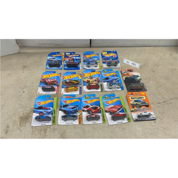 12 Hot Wheels and 2 Matchbox Die-Cast Cars, Chevelle, Mustang, Shelby Cobra, Viper, Camaro and