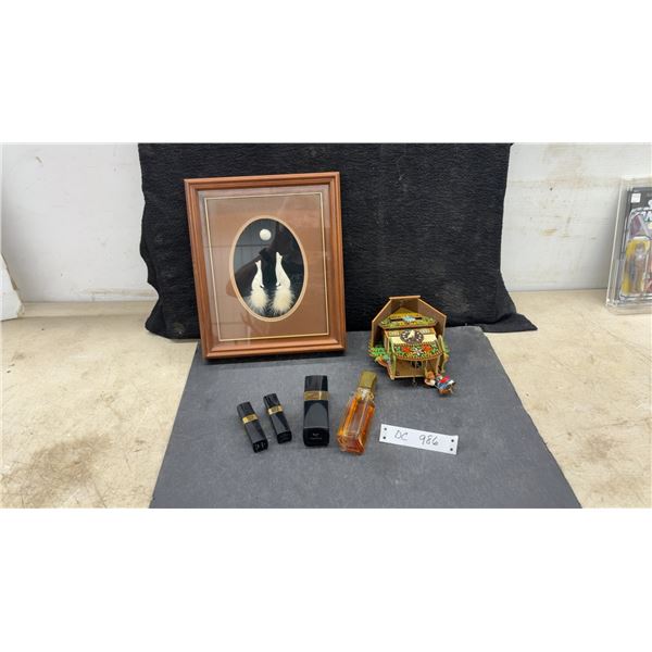 Framed Fur Fox Folk Art 12 × 10” Miniature Cuckoo Clock, Channel No 5 Empty Sprays