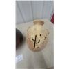 Image 2 : Handcrafted Pottery Lot: Carved Face Jar, Dark Globular Vase, and Reddish-Brown Bowl