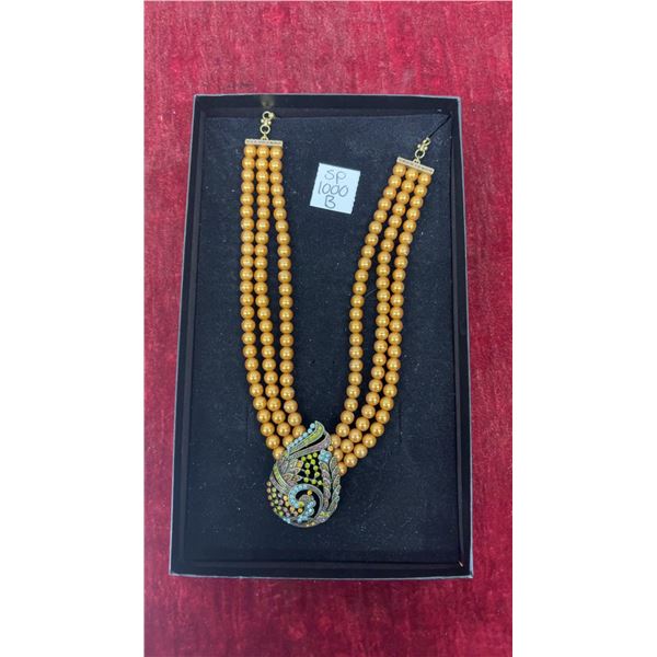 Vintage Heidi Daus Gold Colored and Crystal Paisley Pendant - Never worn