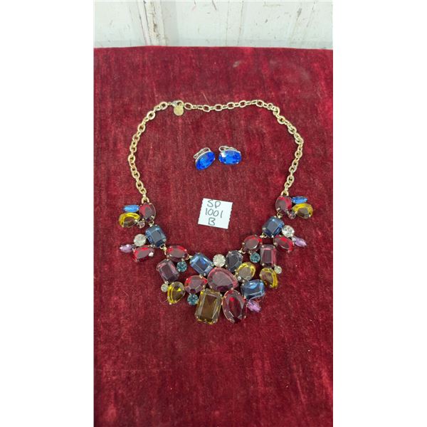 Vintage Graziano Fruit Salad Gemstone Cluster Necklace and Trifari Clip-On Earrings