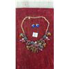 Image 1 : Vintage Graziano Fruit Salad Gemstone Cluster Necklace and Trifari Clip-On Earrings
