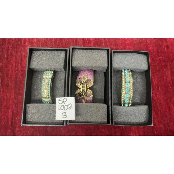 Lot of 3 Vintage Heidi Daus Bracelets, Aqua Blue Swarovski Crystals, purple Glittery Enamel