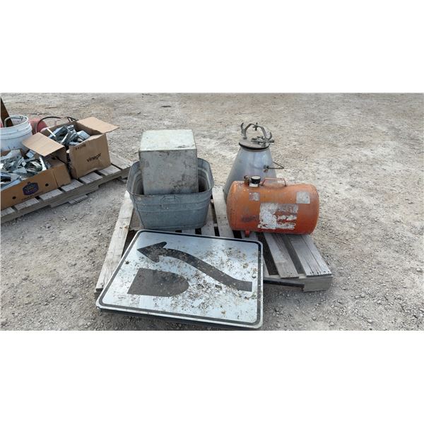Pallet Lot: Portable Air Tank,2 Metal Street Signs, Wash Tub